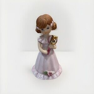 ENESCO Growing Up Birthday Girls Age 5 Light Pink Dress Brown Brunette 1982 (K)
